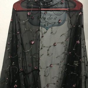 Flower print, Mesh black cardigan